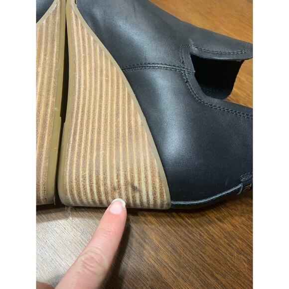 Black Neutral Leather Wedge Ankle Booties Women 11 Preppy Fall Festival Boho - Picture 7 of 8